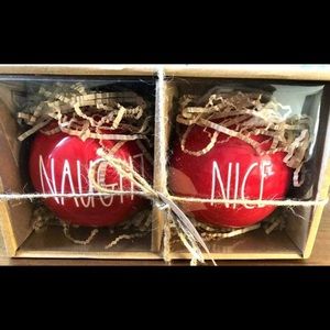 Rae Dunn Naughty Nice Red Christmas Ornaments HTF